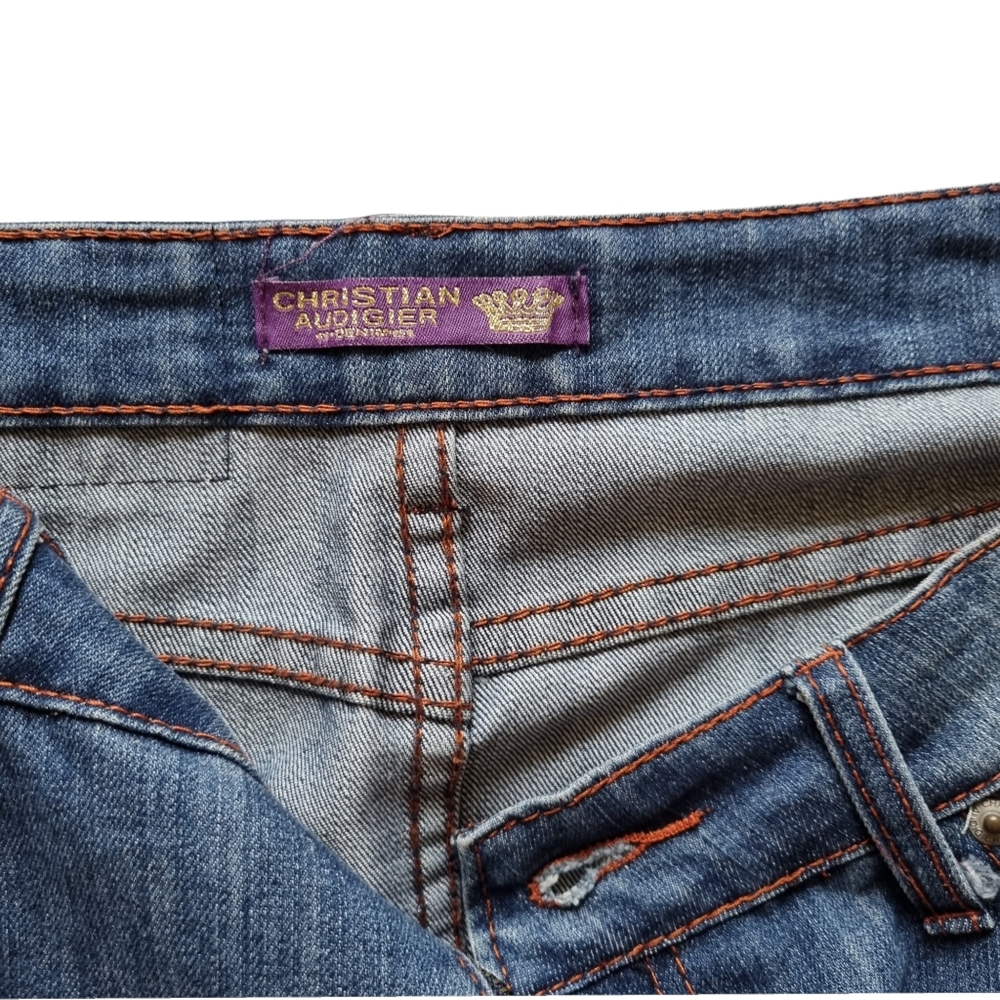 Christian Audigier Mini Denim Y2K Embroidered Panther Skirt Size 31 (Size 12) - Picture 4 of 13